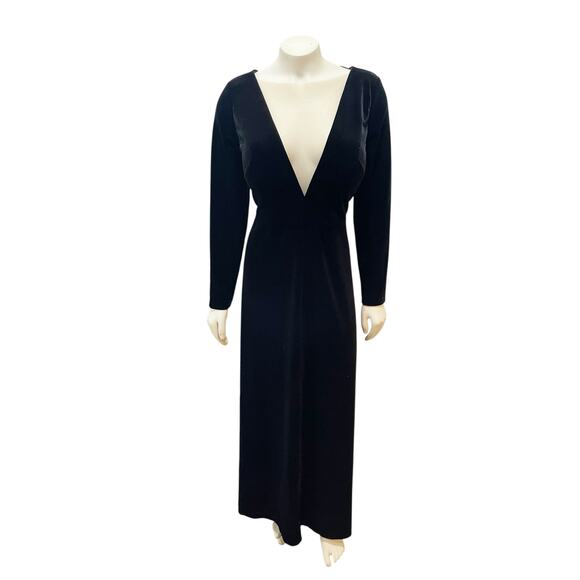 Jenny Yoo Malia BHLDN Black Velvet Long Sleeve Sheer Front Open Back Sz 16 - Picture 2 of 9